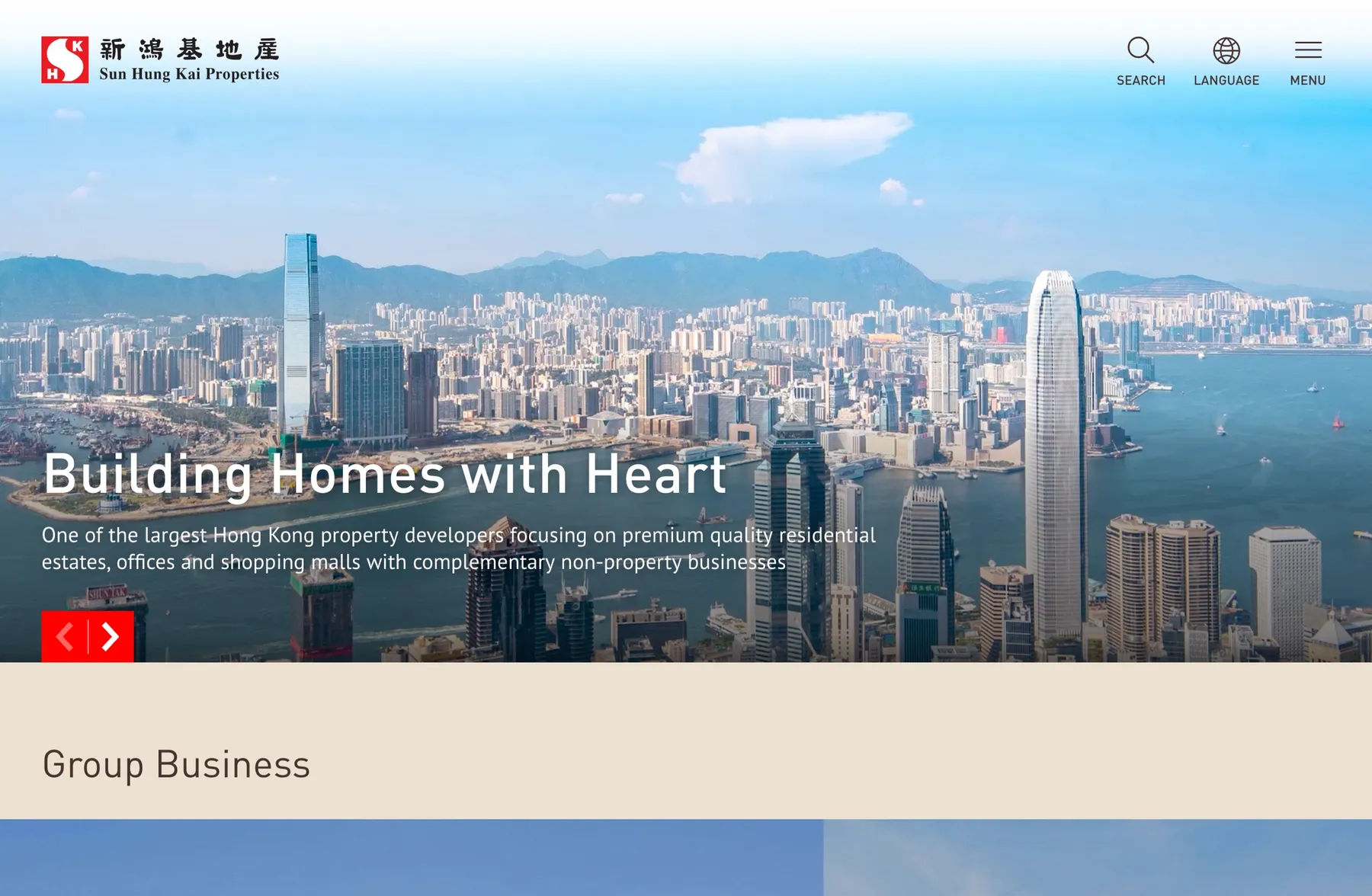 Sun Hung Kei Properties Website Home Page